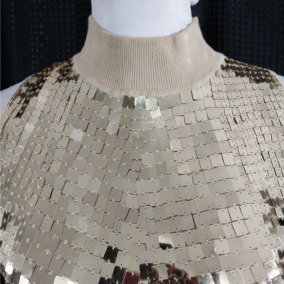 BELLDINI! GORGEOUS GOLDEN SEQUINNED SHEATH TOP, KNIT BASE, ZIPPER BACK! SZ L - Picture 5 of 10